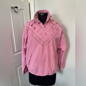 1980s Teddi Powder Pink Lattice Zip Up Jacket Windbreaker Size Medium